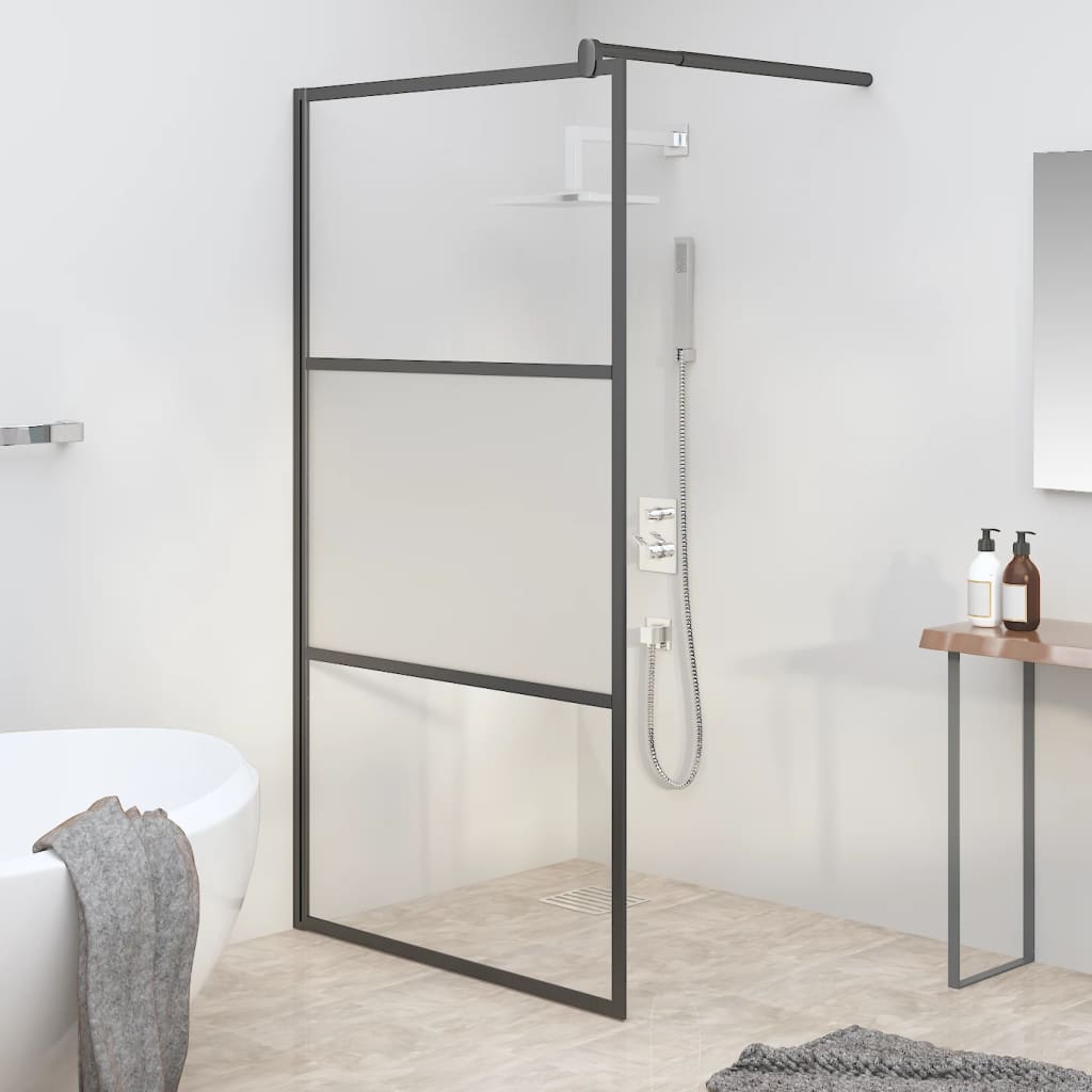 vidaXL Sprchová zástena 100x195 cm polopriehľadné ESG sklo čierna