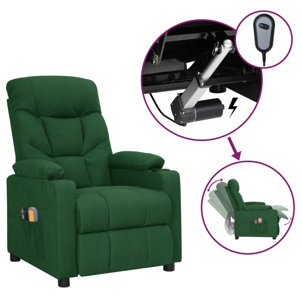 vidaXL Elektrické masážne kreslo tmavozelené látkové