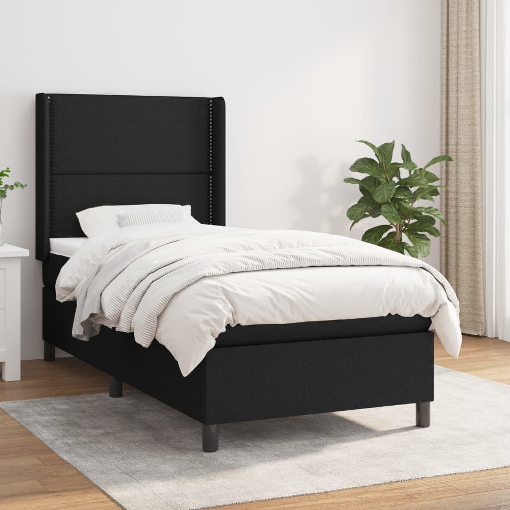 vidaXL Posteľný rám boxspring s matracom čierny 90x200 cm látka