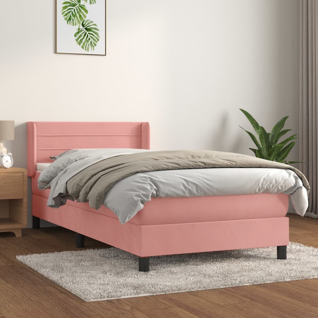 vidaXL Posteľný rám boxsping s matracom ružový 80x200 cm zamat