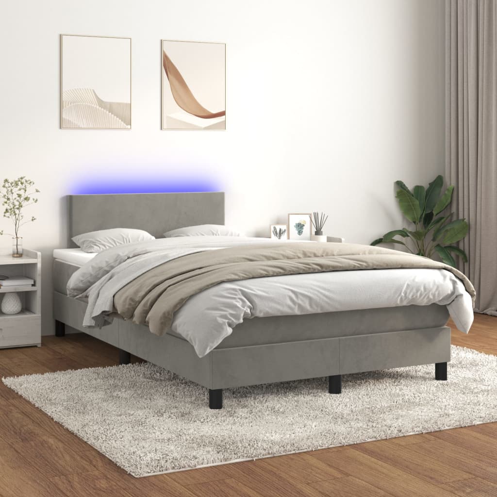 vidaXL Posteľ boxsping s matracom a LED bledosivá 120x200 cm zamat