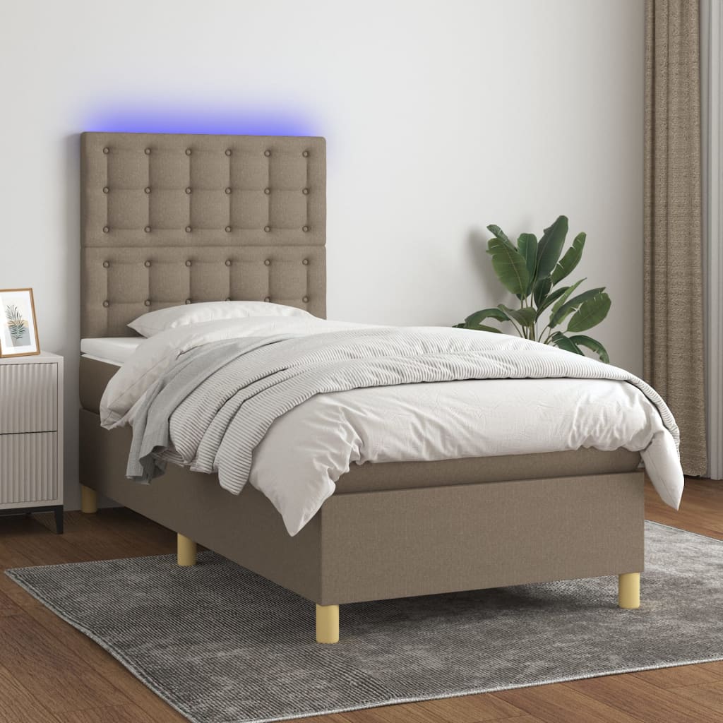 vidaXL Posteľ boxsping s matracom a LED sivohnedá 100x200 cm látka