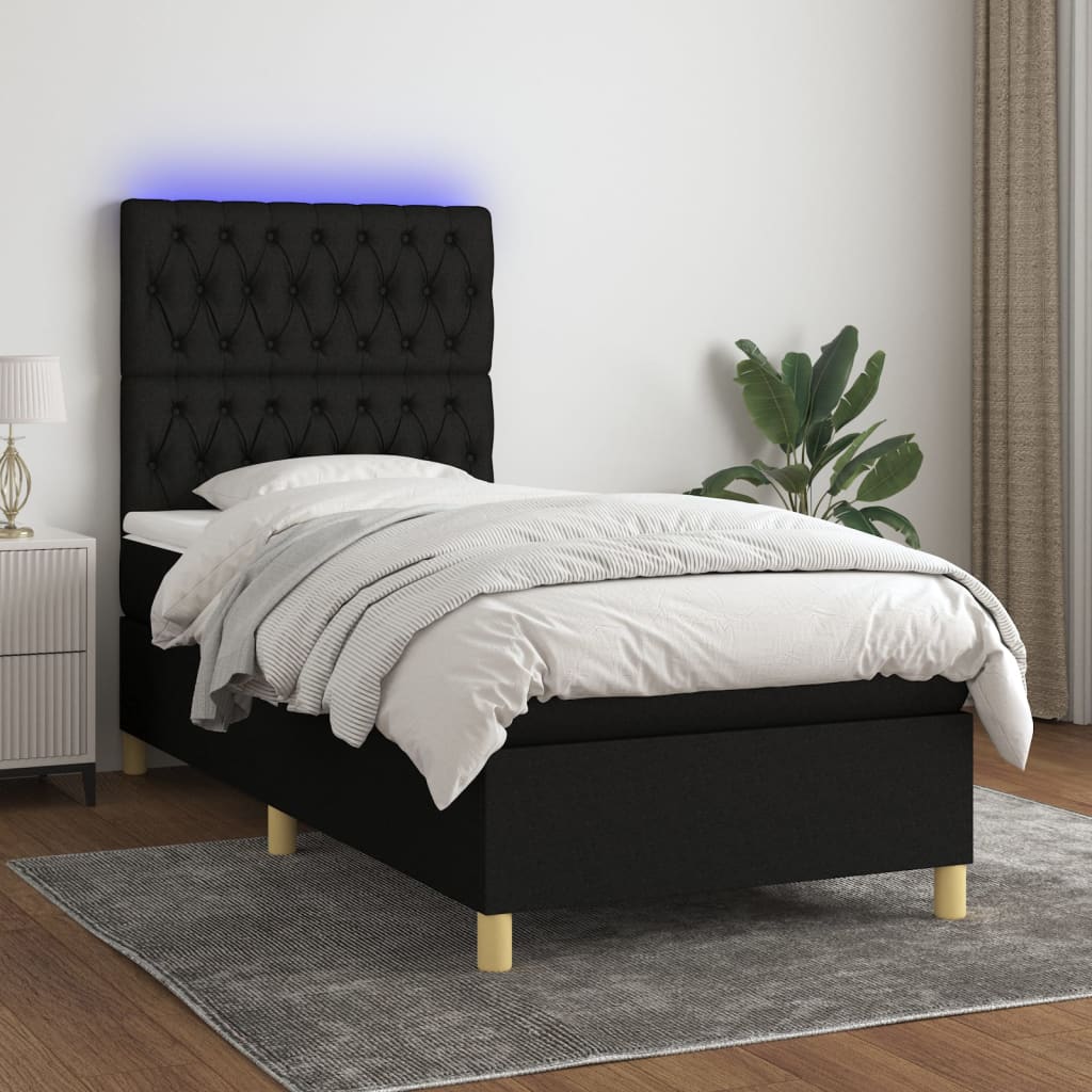 vidaXL Posteľ boxsping s matracom a LED čierna 100x200 cm látka
