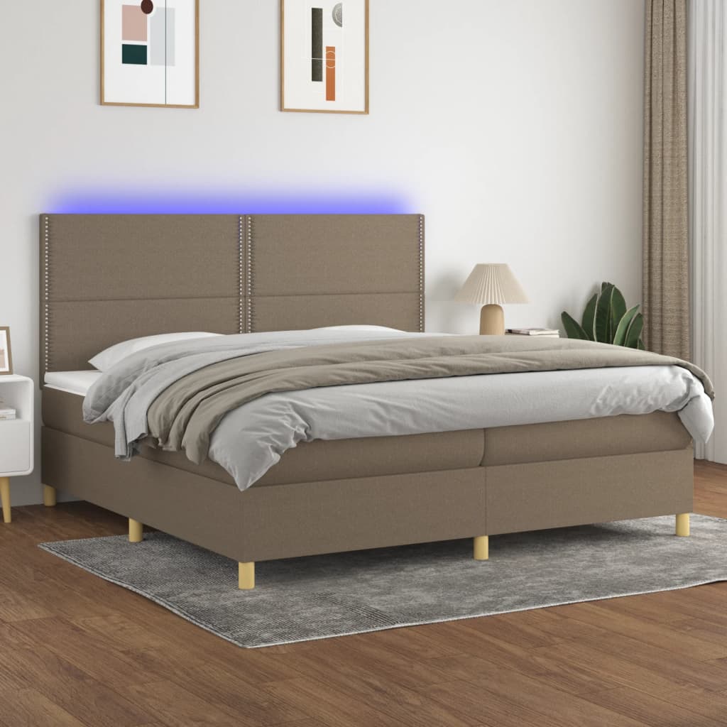vidaXL Posteľ boxsping s matracom a LED sivohnedá 200x200 cm látka