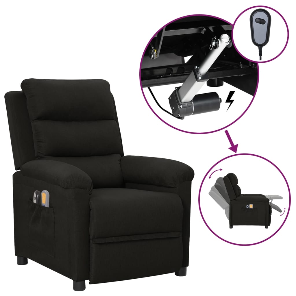 vidaXL Elektrické masážne kreslo čierne látkové