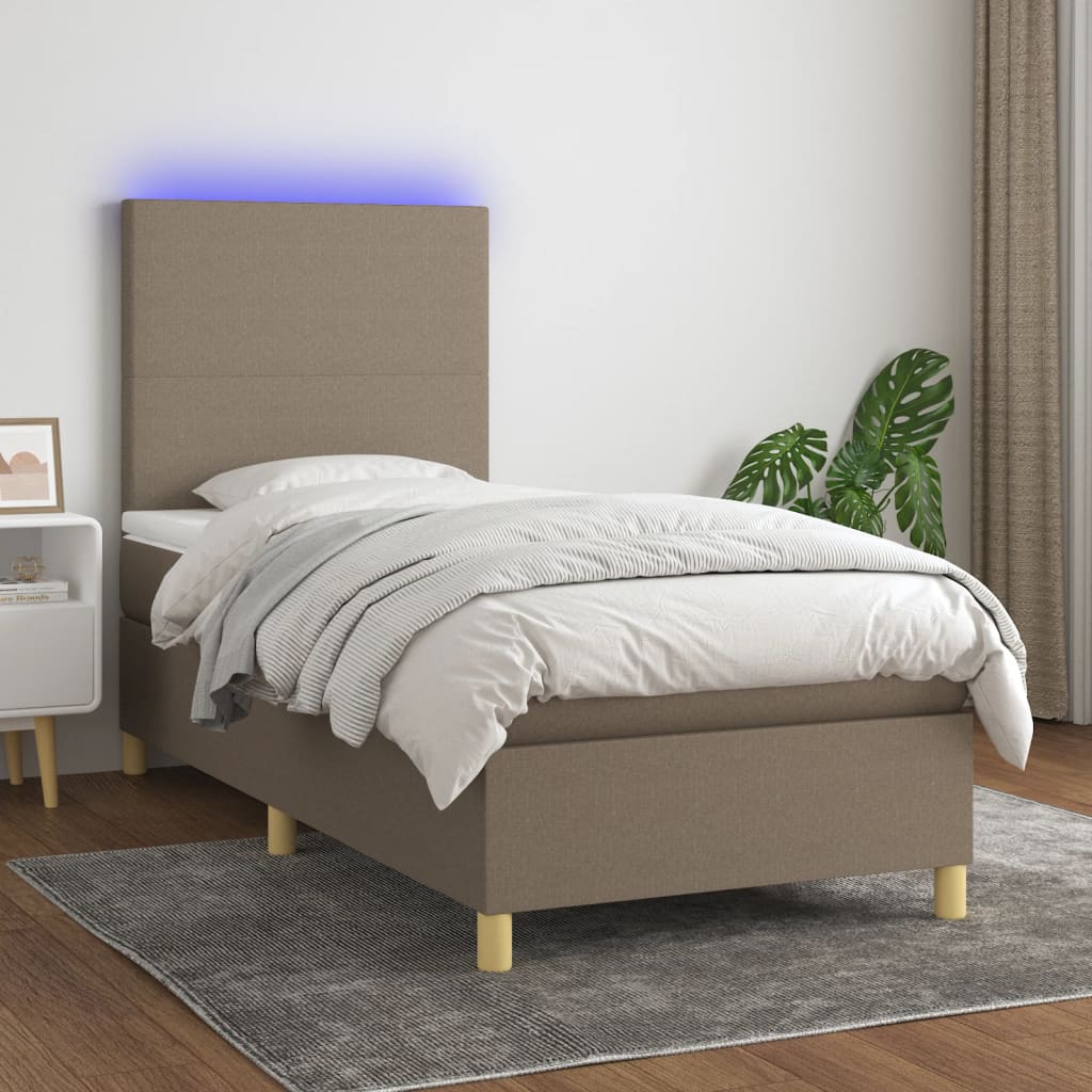 vidaXL Posteľ boxsping s matracom a LED sivohnedá 90x200 cm látka