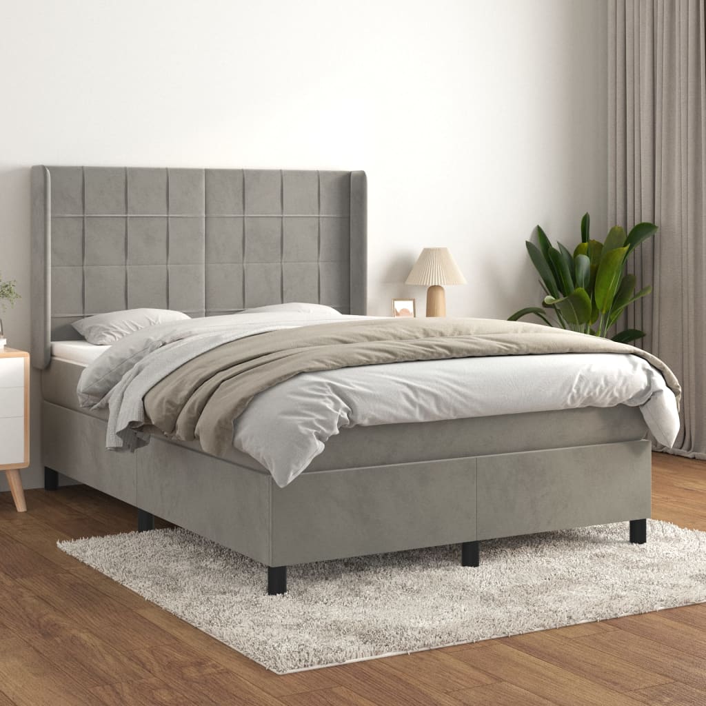 vidaXL Posteľný rám boxsping s matracom bledosivý 140x190 cm zamat