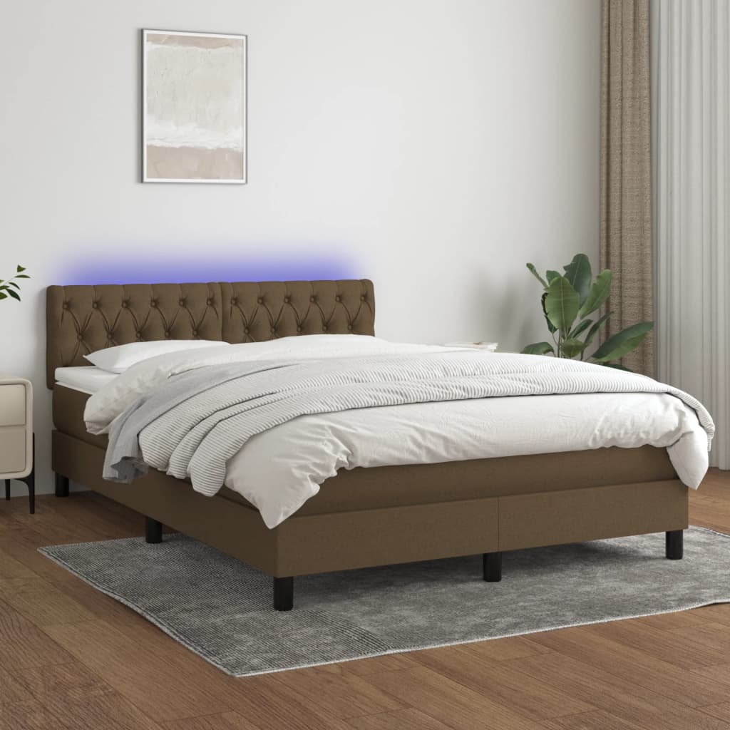 vidaXL Posteľ boxsping s matracom a LED tmavohnedá 140x190 cm látka