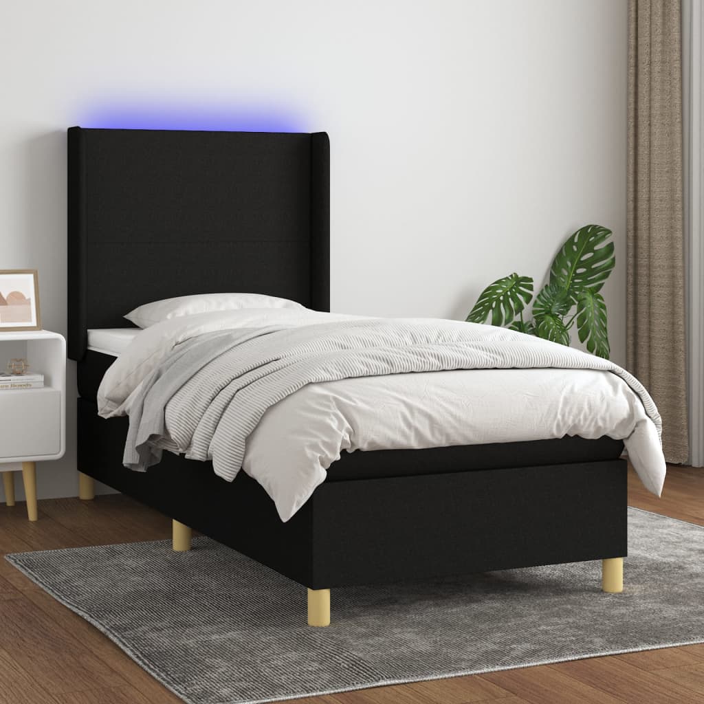 vidaXL Posteľ boxsping s matracom a LED čierna 80x200 cm látka