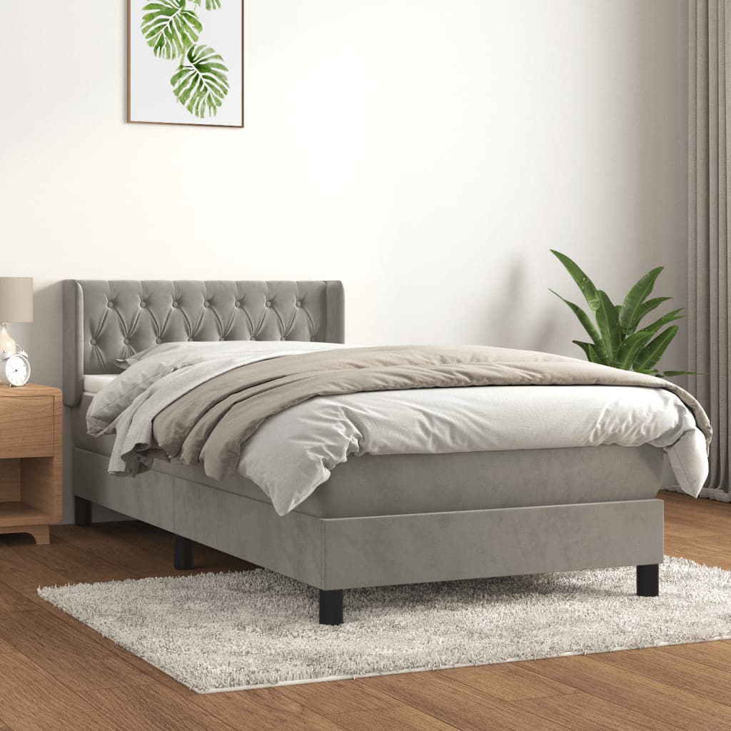 vidaXL Posteľný rám boxsping s matracom bledosivý 100x200 cm zamat
