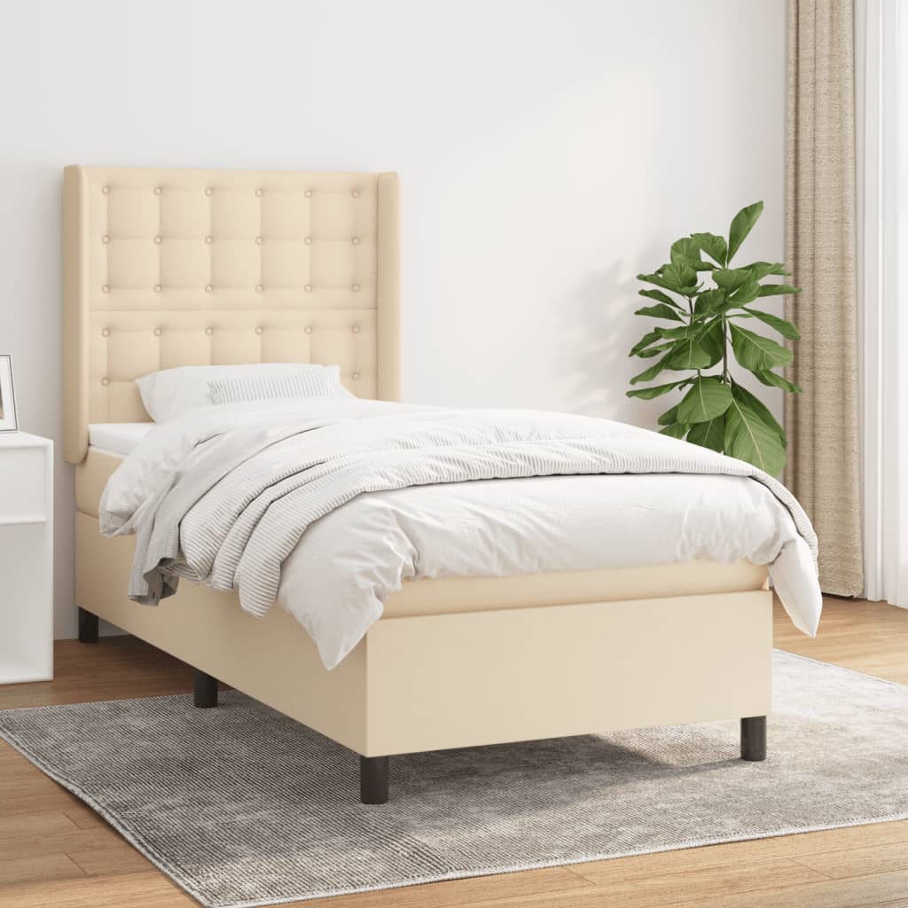 vidaXL Posteľný rám boxsping s matracom krémový 90x200 cm látka