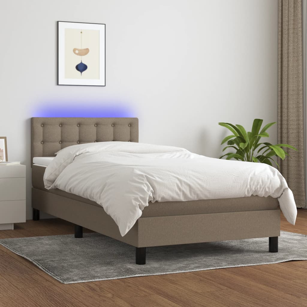 vidaXL Posteľ boxsping s matracom a LED sivohnedá 100x200 cm látka