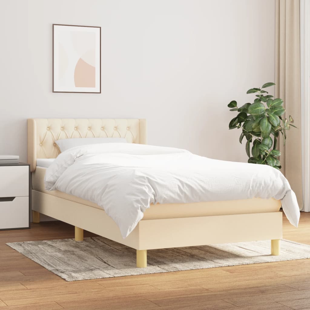 vidaXL Posteľný rám boxsping s matracom krémový 90x200 cm látka