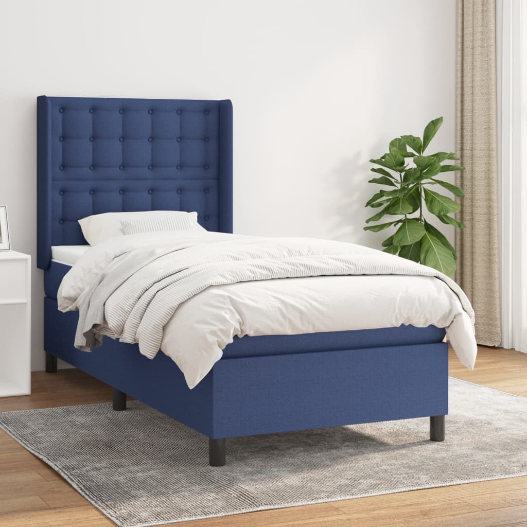 vidaXL Posteľný rám boxspring s matracom modrý 90x200 cm látka