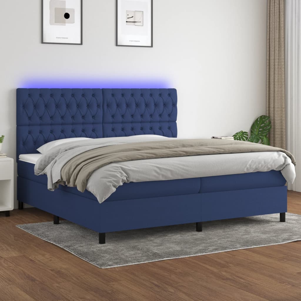 vidaXL Posteľ boxsping s matracom a LED modrá 200x200 cm látka