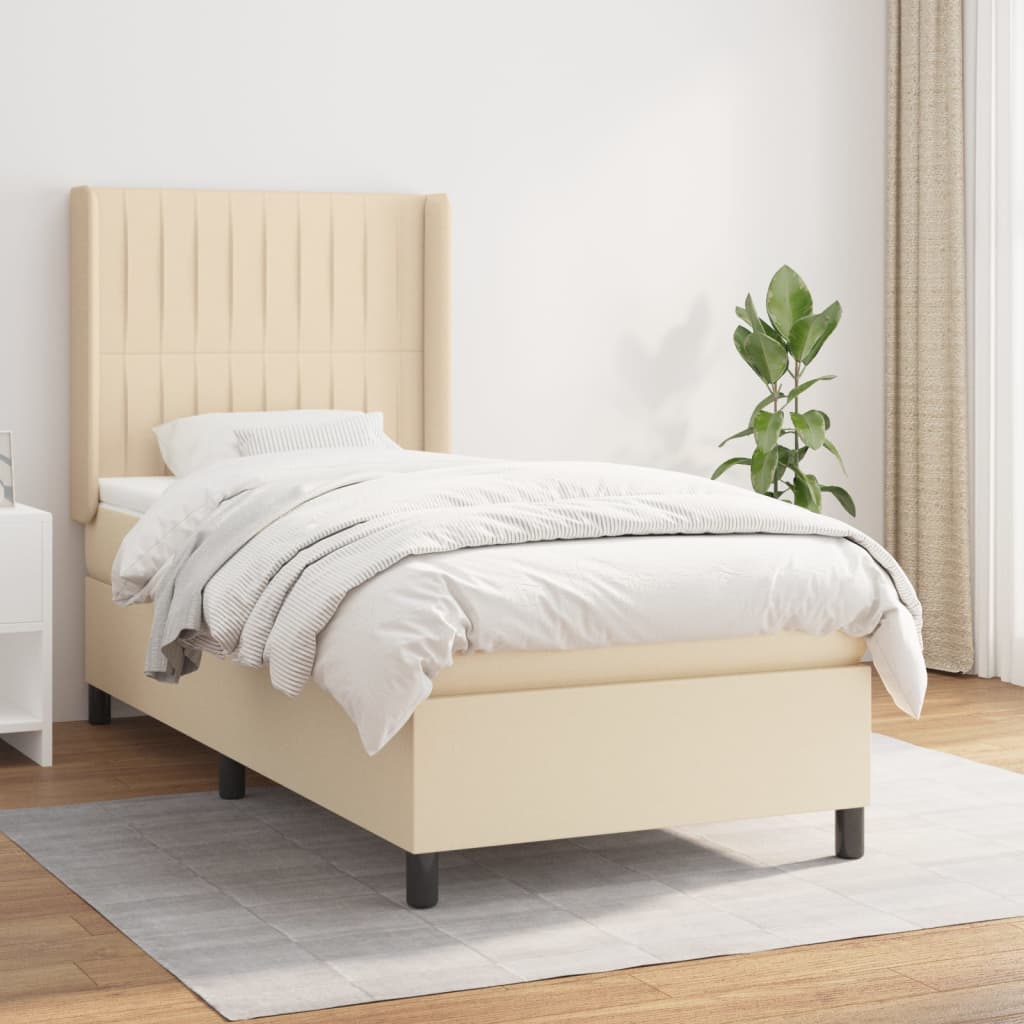 vidaXL Posteľný rám boxsping s matracom krémový 90x200 cm látka