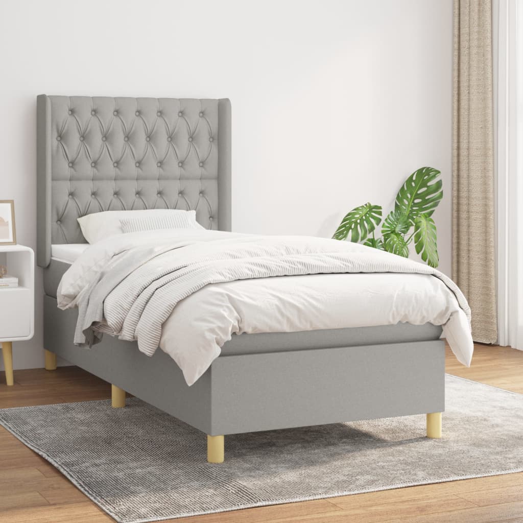 vidaXL Posteľný rám boxsping s matracom bledosivý 90x190 cm látka