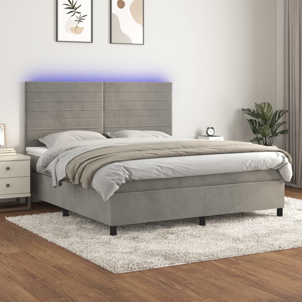 vidaXL Posteľ boxsping s matracom a LED bledosivá 160x200 cm zamat