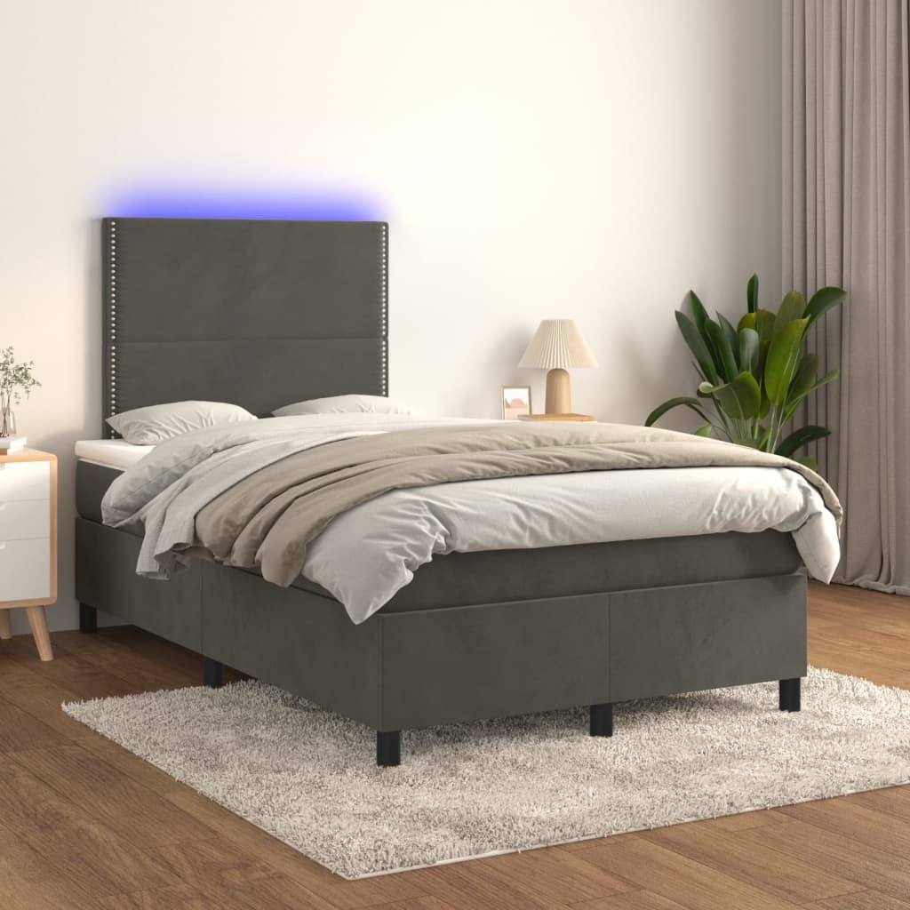 vidaXL Posteľ boxsping s matracom a LED tmavosivá 120x200 cm zamat