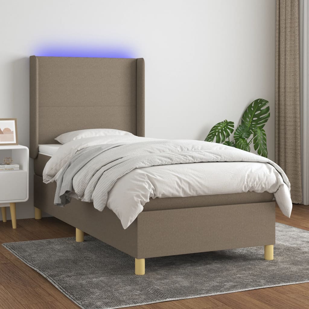 vidaXL Posteľ boxsping s matracom a LED sivohnedá 80x200 cm látka