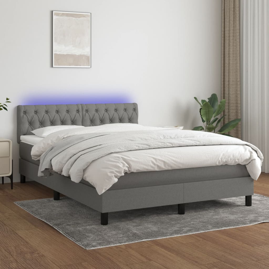 vidaXL Posteľ boxsping s matracom a LED tmavosivá 140x200 cm látka