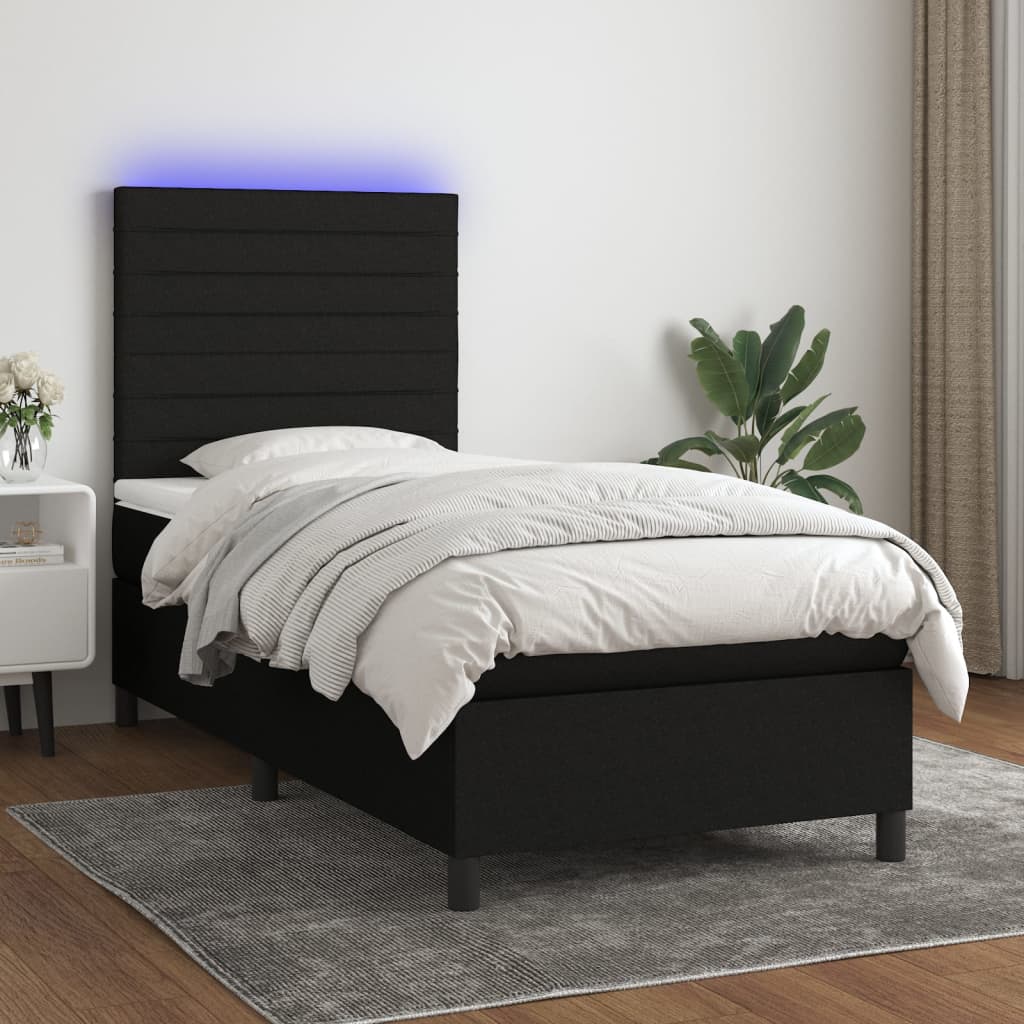 vidaXL Posteľ boxsping s matracom a LED čierna 100x200 cm látka