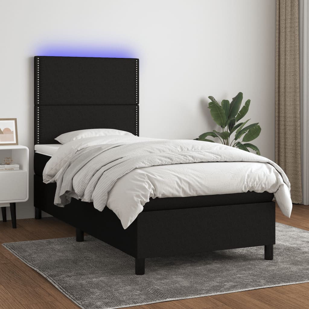vidaXL Posteľ boxsping s matracom a LED čierna 90x190 cm látka