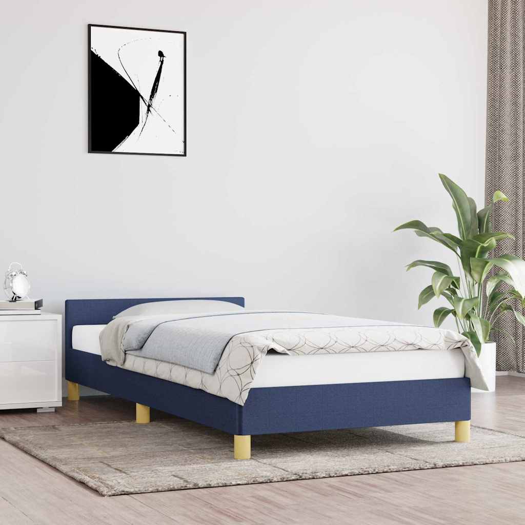 vidaXL Posteľný rám s čelom bez matraca modrý 90x190 cm látka