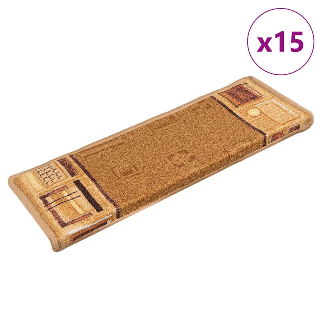 vidaXL Samolepiace nášľapy na schody 15 ks béžové 65x21x4 cm