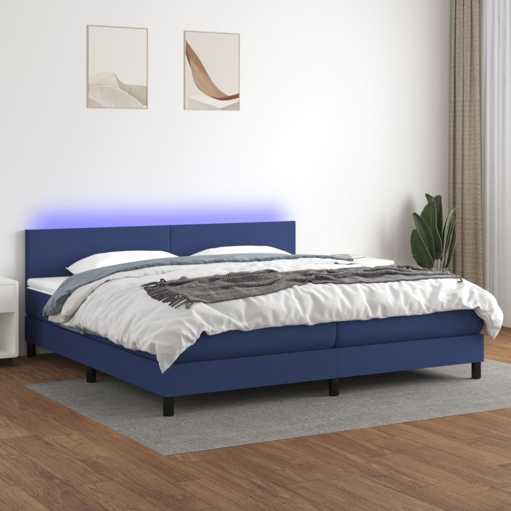 vidaXL Posteľ boxsping s matracom a LED modrá 200x200 cm látka