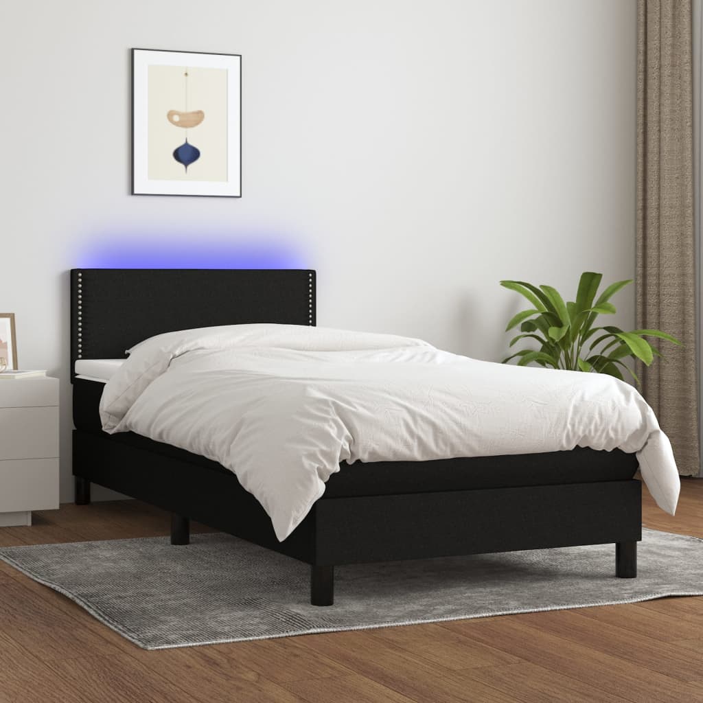 vidaXL Posteľ boxsping s matracom a LED čierna 90x200 cm látka