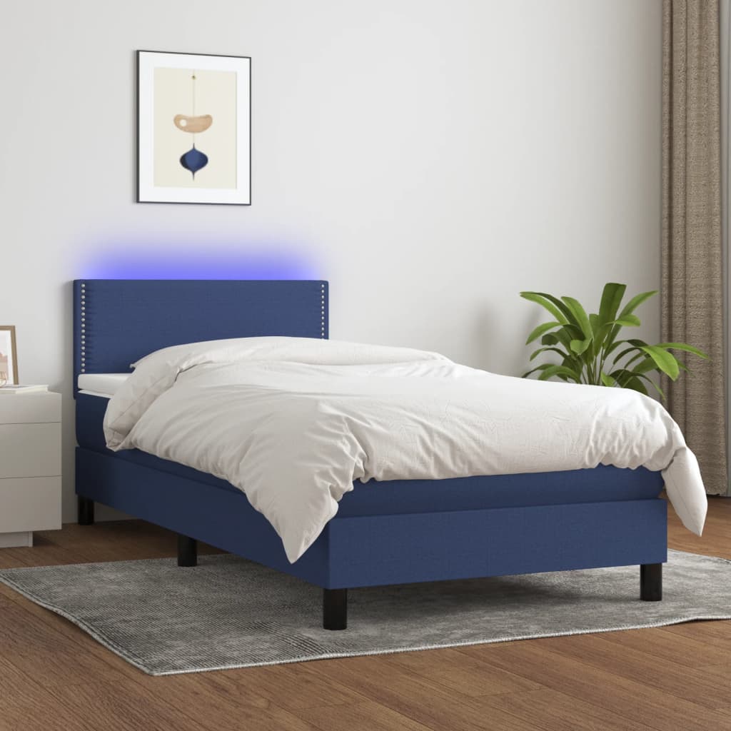 vidaXL Posteľ boxsping s matracom a LED modrá 100x200 cm látka