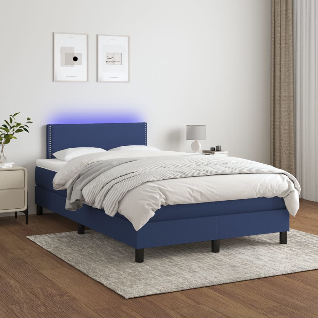 vidaXL Posteľ boxsping s matracom a LED modrá 120x200 cm látka