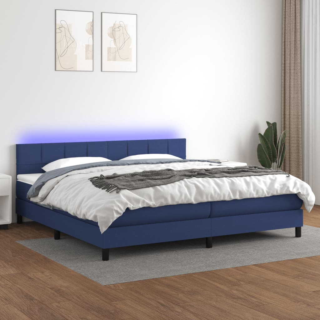 vidaXL Posteľ boxsping s matracom a LED modrá 200x200 cm látka