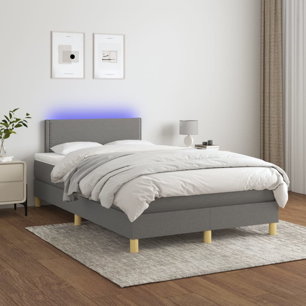 vidaXL Posteľ boxsping s matracom a LED tmavosivá 120x200 cm látka