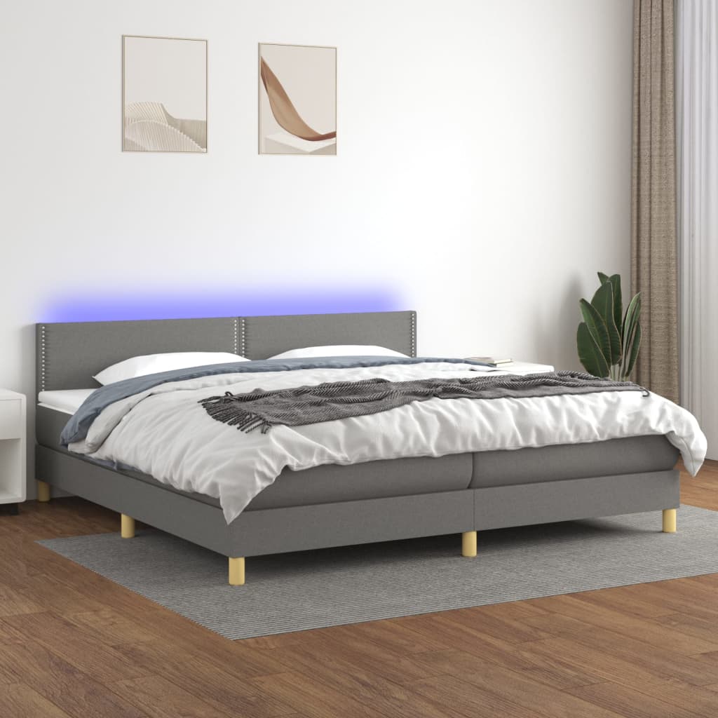 vidaXL Posteľ boxsping s matracom a LED tmavosivá 200x200 cm látka