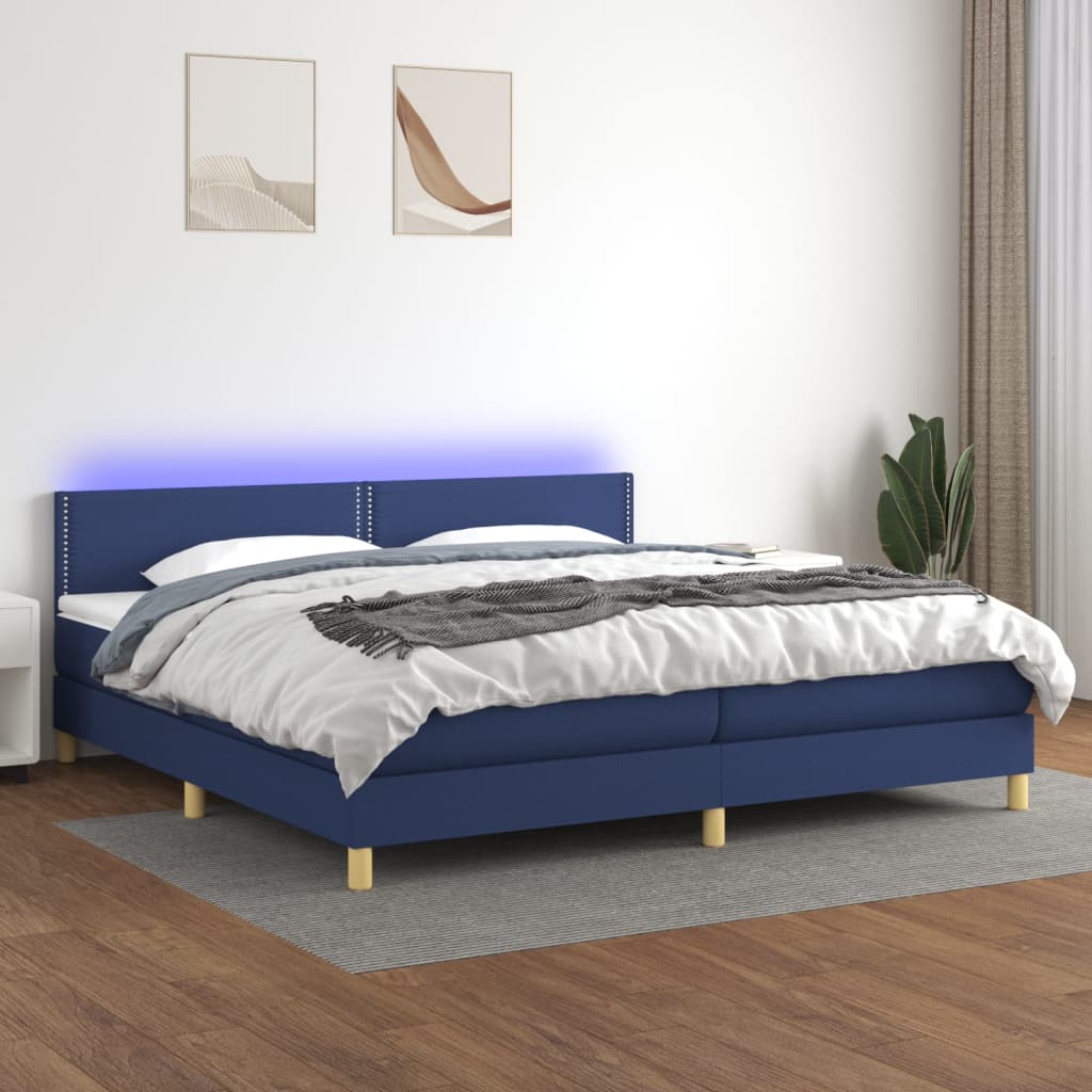 vidaXL Posteľ boxsping s matracom a LED modrá 200x200 cm látka