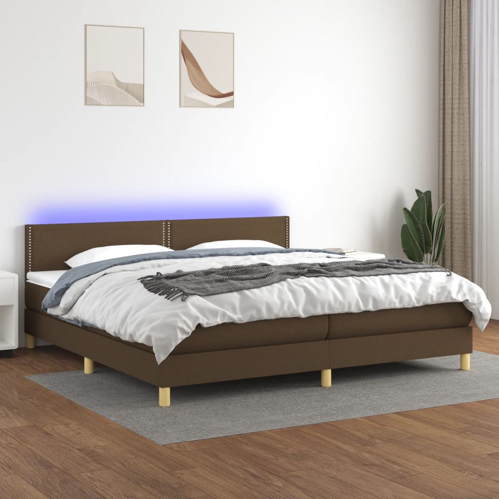 vidaXL Posteľ boxsping s matracom a LED tmavohnedá 200x200 cm látka