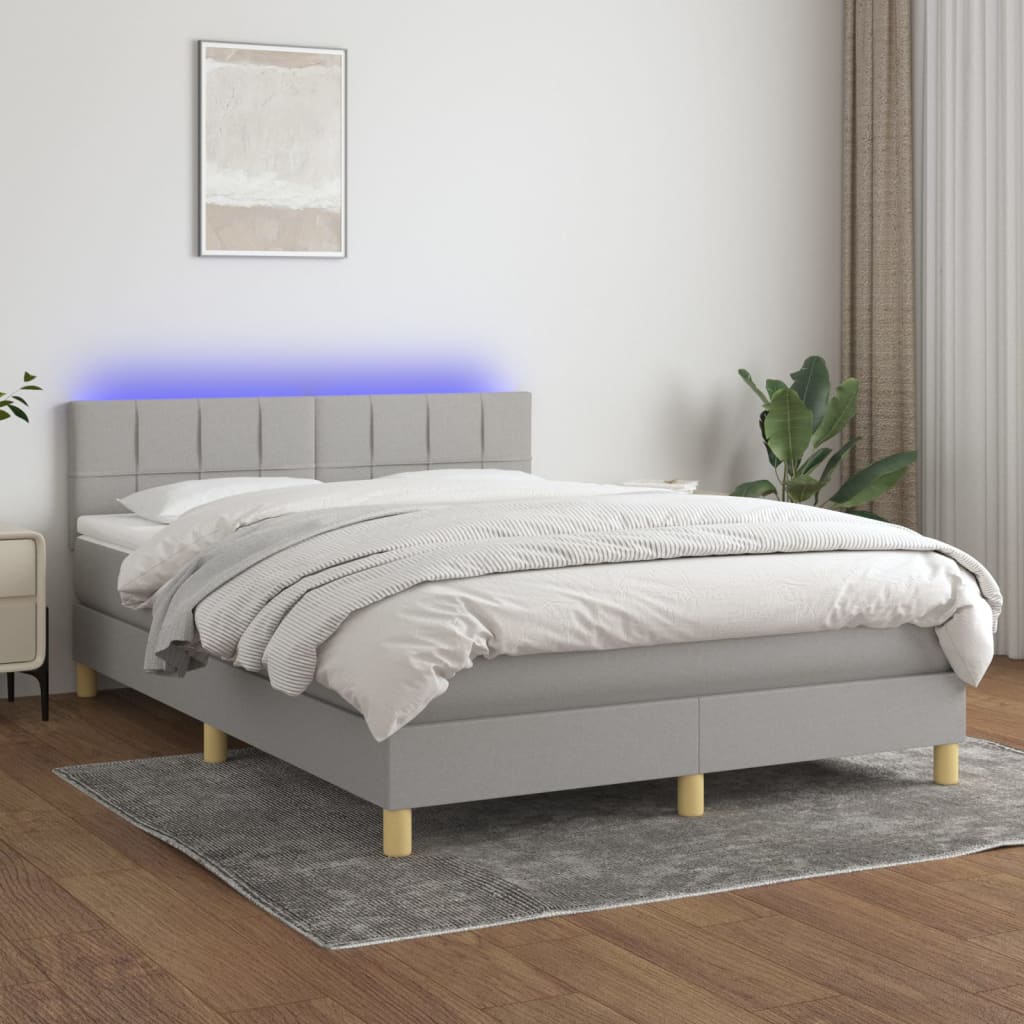vidaXL Posteľ boxsping s matracom a LED bledosivá 140x200 cm látka