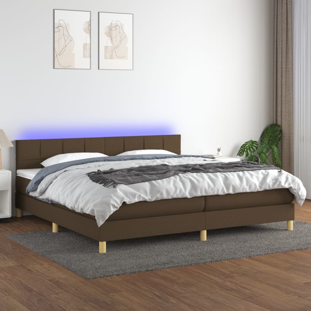 vidaXL Posteľ boxsping s matracom a LED tmavohnedá 200x200 cm látka