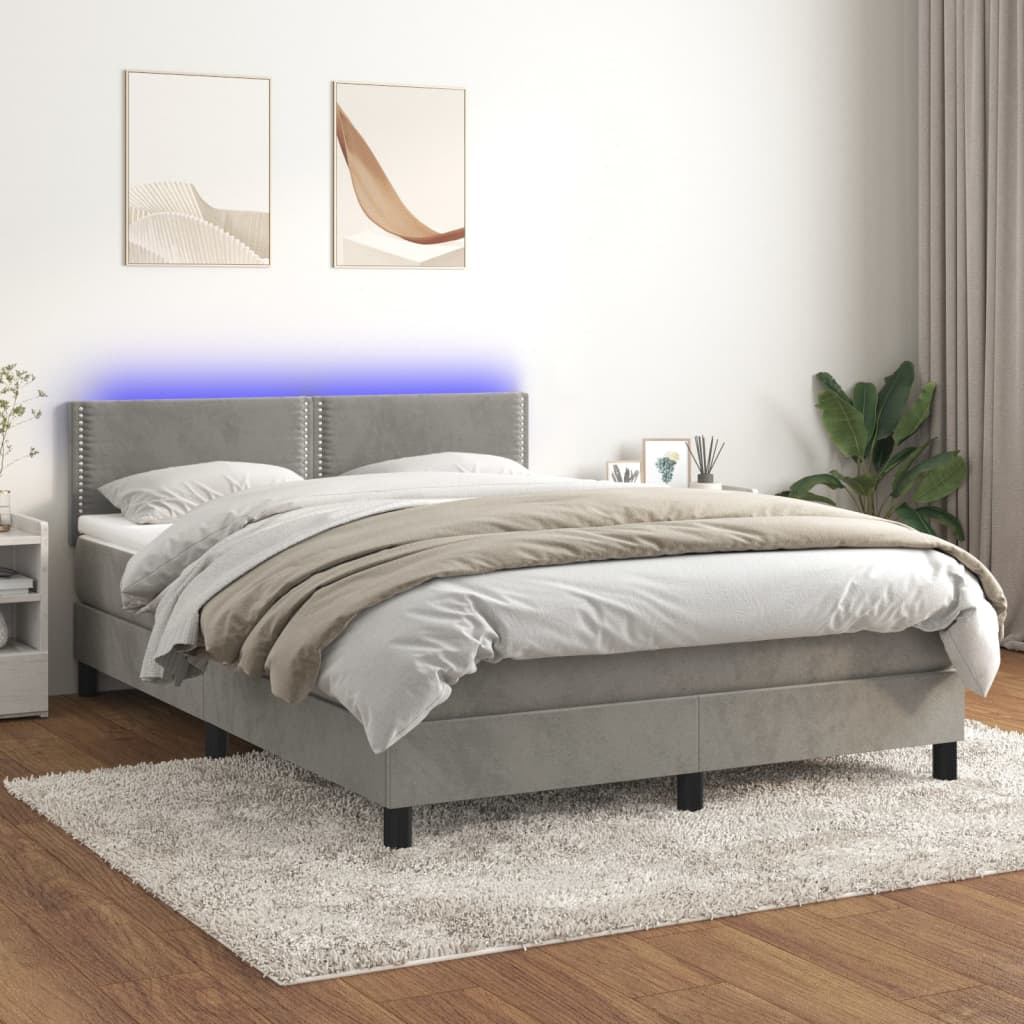 vidaXL Posteľ boxsping s matracom a LED bledosivá 140x190 cm zamat