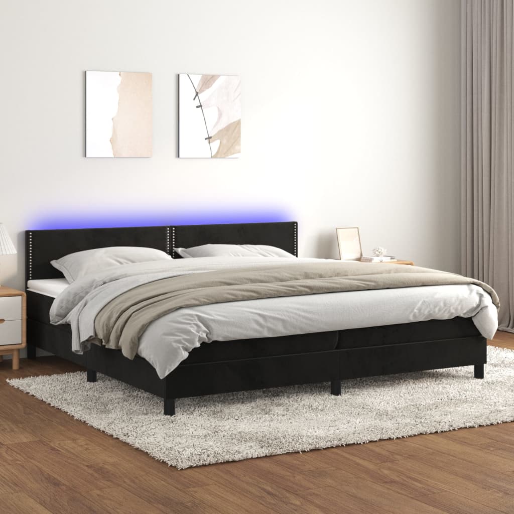 vidaXL Posteľ boxsping s matracom a LED čierna 200x200 cm zamat