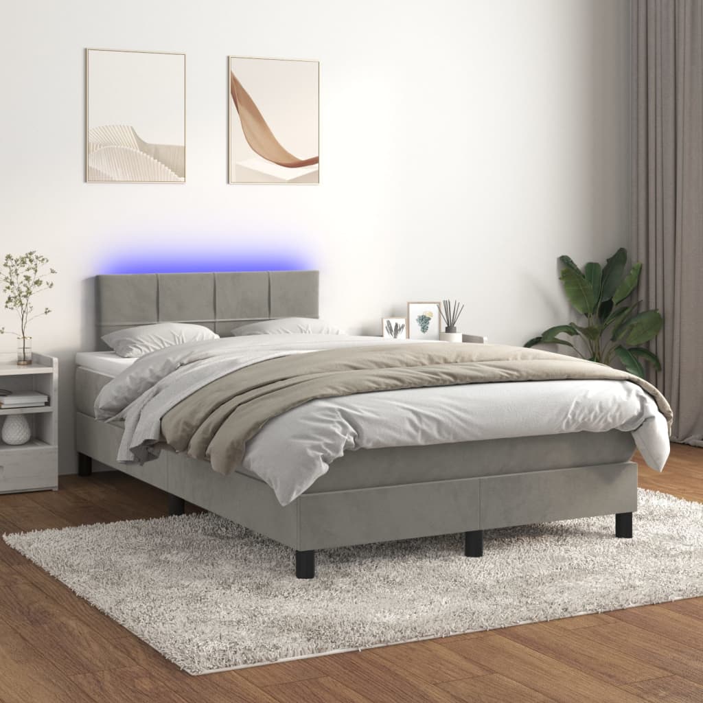 vidaXL Posteľ boxsping s matracom a LED bledosivá 120x200 cm zamat