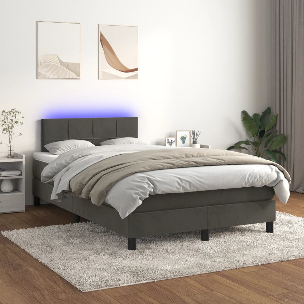 vidaXL Posteľ boxsping s matracom a LED tmavosivá 120x200 cm zamat