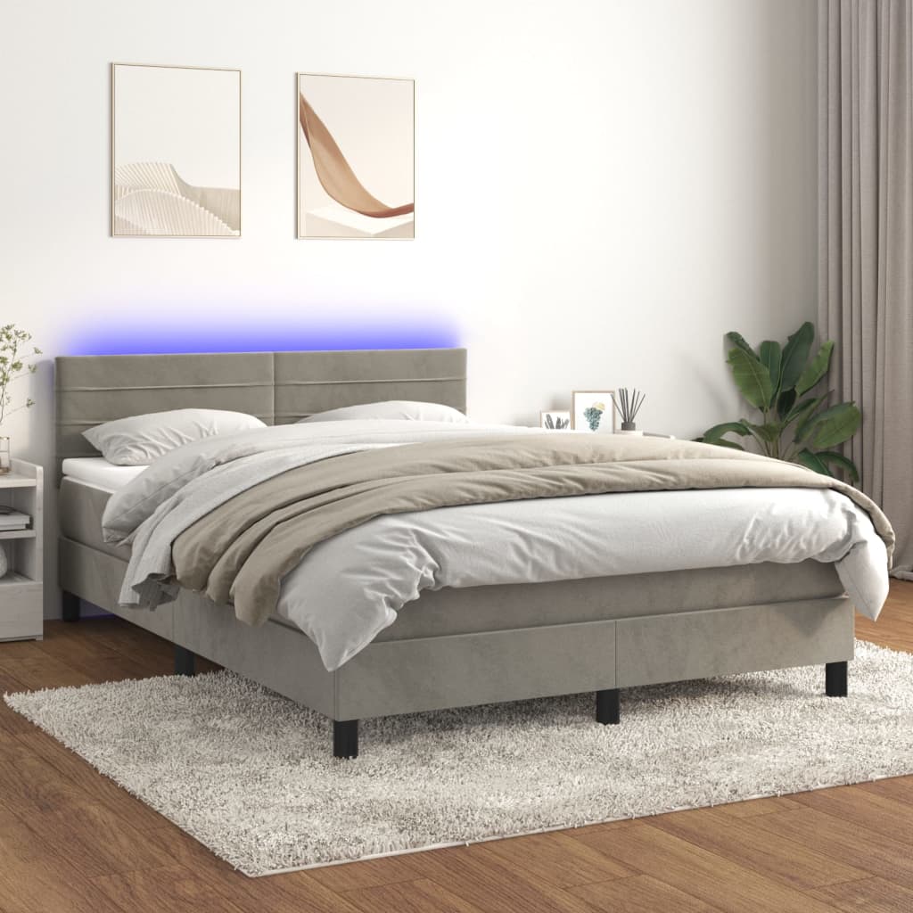 vidaXL Posteľ boxsping s matracom a LED bledosivá 140x190 cm zamat