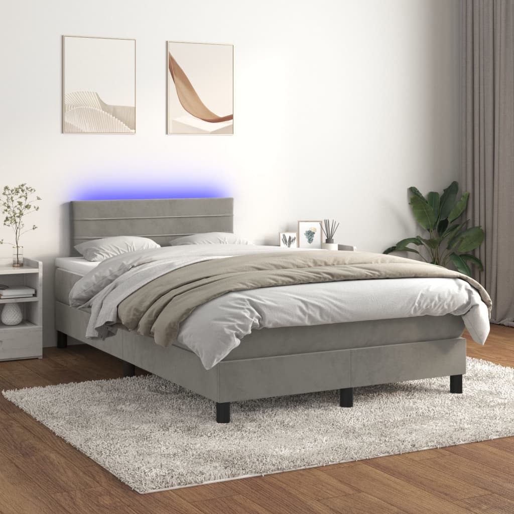 vidaXL Posteľ boxsping s matracom a LED bledosivá 120x200 cm zamat