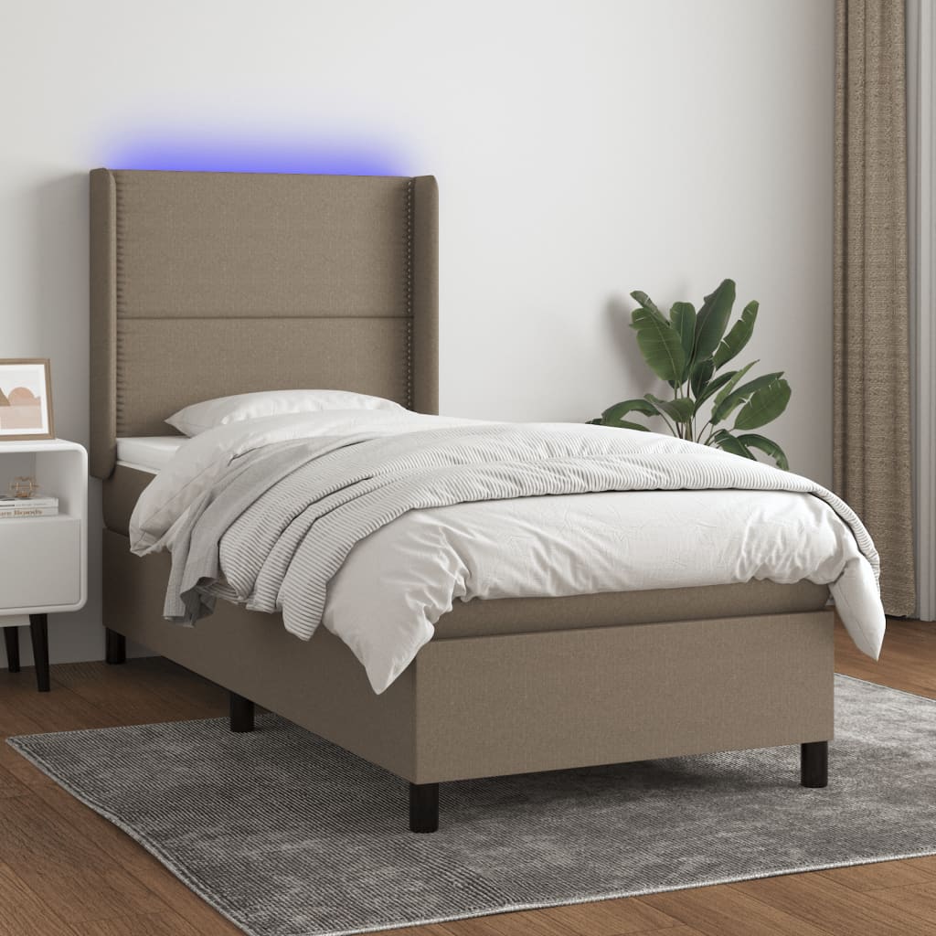 vidaXL Posteľ boxsping s matracom a LED sivohnedá 90x190 cm látka