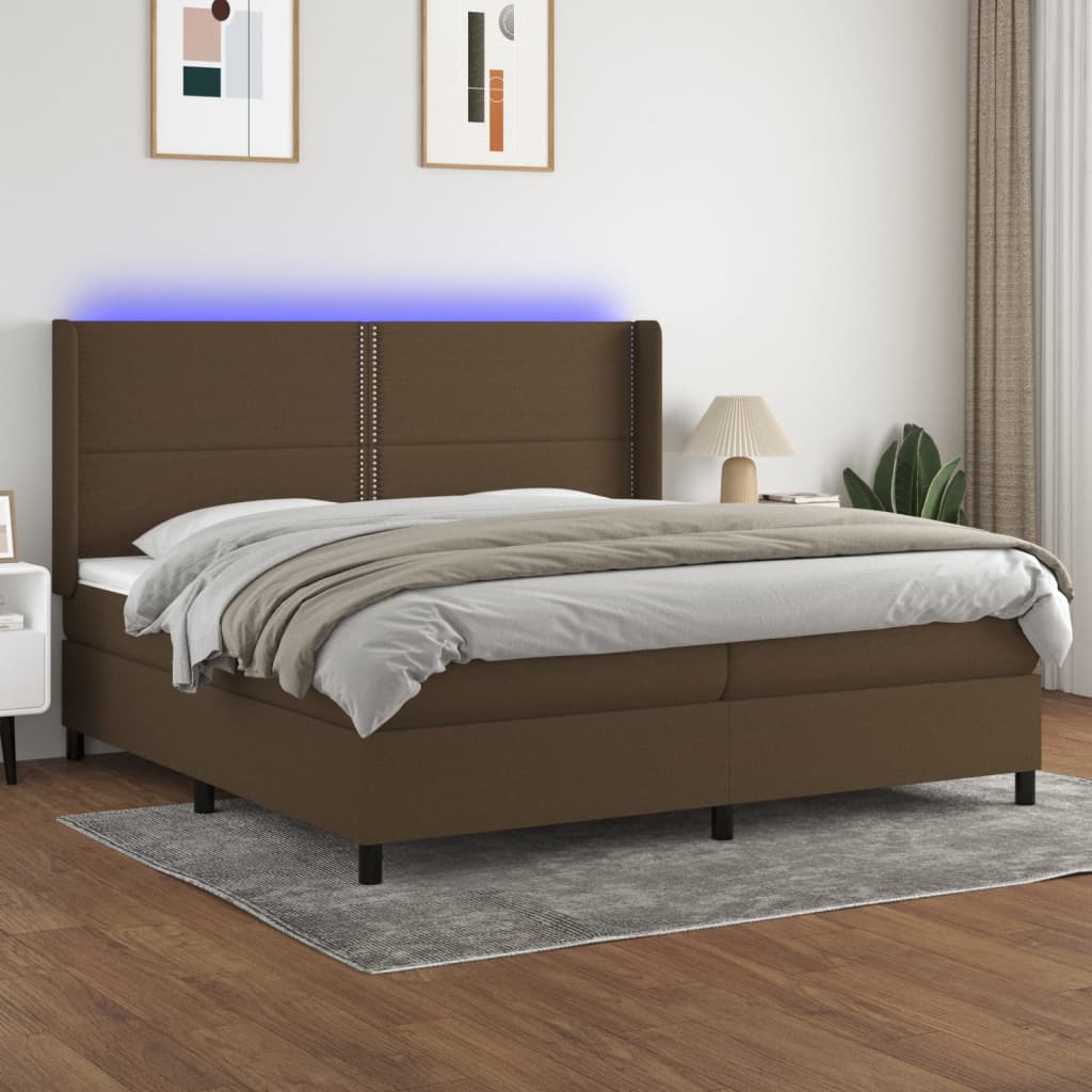 vidaXL Posteľ boxsping s matracom a LED tmavohnedá 200x200 cm látka