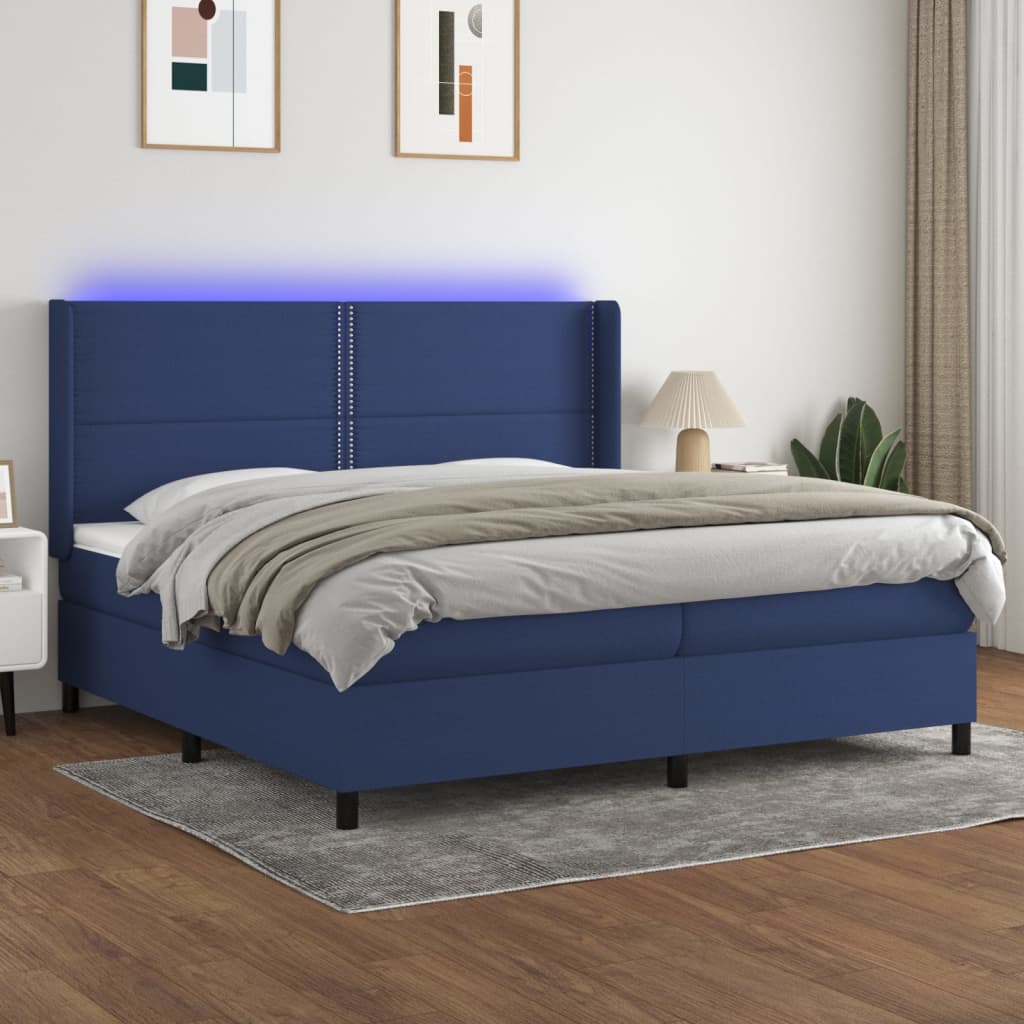 vidaXL Posteľ boxsping s matracom a LED modrá 200x200 cm látka
