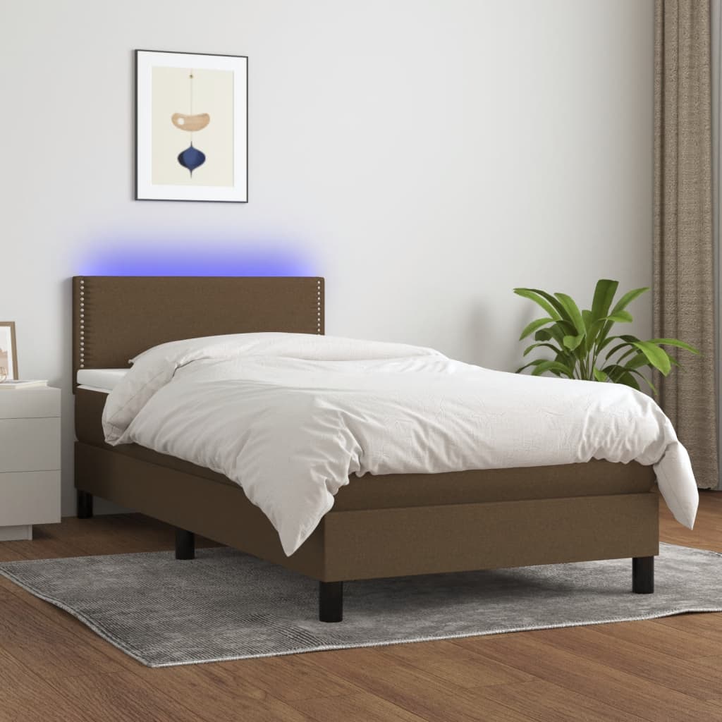vidaXL Posteľ boxsping s matracom a LED tmavohnedá 80x200 cm látka